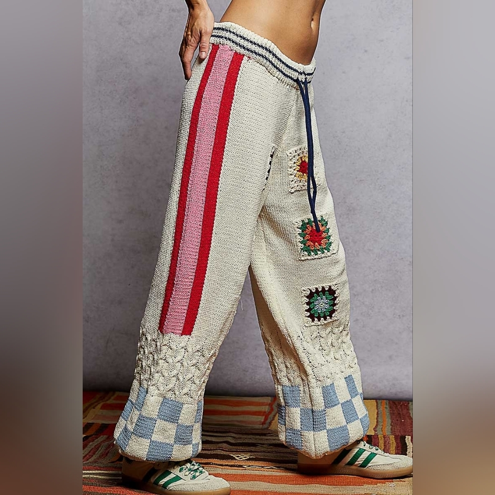 POL Granny Square Patchwork Cable Knit Chenille Sweater Jogger Pants - Picture 3 of 5